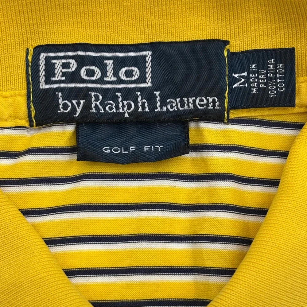Polo Ralph Lauren Golf Fit Striped Polo Shirt Mens Size M Yellow Navy White‎